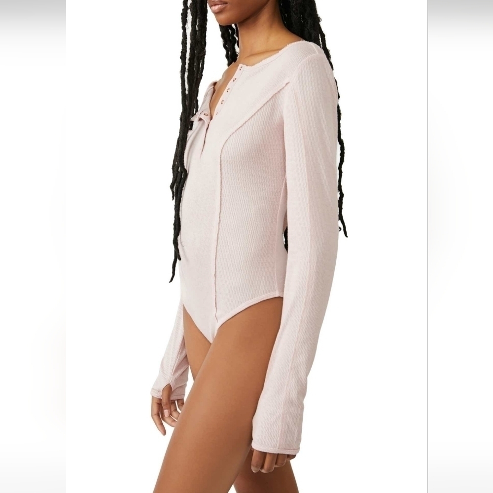 Free People Sloane Thermal Bodysuit in Peach Necture•XS - Picture 5 of 8